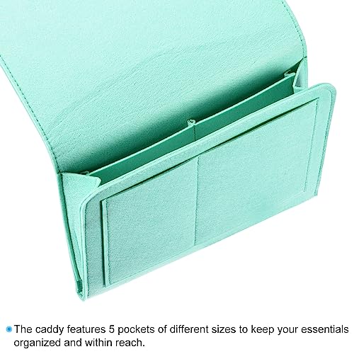 PATIKIL 11in Bedside Caddy, Bed Caddy Bedside Organizer Hanging 5 Pocket Soft Felt Bed Pockets Bedside Storage Organizer Remote Control Holder for Bedroom Phones Glasses, Green - color: Green, size: 10.6*8.6inch