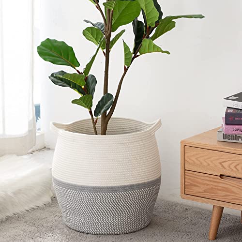 KAKAMAY Woven Baskets for Storage(17"x17"),Large Cotton Rope Woven Baby Laundry Hamper,Collapsible Laundry Basket, Blanket Basket for Organizing Living Room,Nursery,Pillows,Toy Chest(Grey) - color: Grey