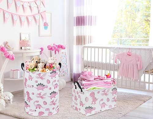 Rectangular Pink Baskets,Dinosaur Basket Cute Storage Basket Organizer for Kids Room Dinosaur Decor ,Clothers,Toys Box,Books,Kid's Gifts Storage. (Pink Dinosaur) - color: Pink Dinosaur