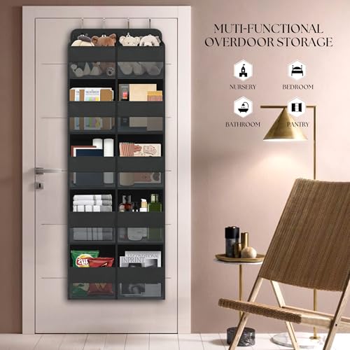 Giraffe Creation Over Door Hanging Organizer with 10 Large Capacity Pockets, Ideal Storage for Closet, Bathroom, Nursery, Bedroom, Dorm, Toys, Cosmetics, and Baby Essentials, Black - color: Double Black