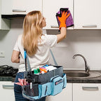 Large Cleaning Supplies Organizer-Cleaning Caddy Organizer With Handles & Shoulder Strap-Cleaning Bags for Cleaning Suppliers-Housekeepers Wearable Cleaning Tote Upgraded - color: Grey-Blue
