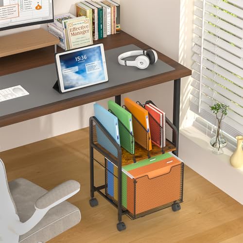 Tiaoheka Rolling File Cabinet with Adjustable Dividers, Vertical Filing Cabinet with Storage Drawer on Lockable Wheels, Hanging File Organizer Beside Under Desk for Office, Home（Patent Pending） - color: Black, size: Small - File Cabinet