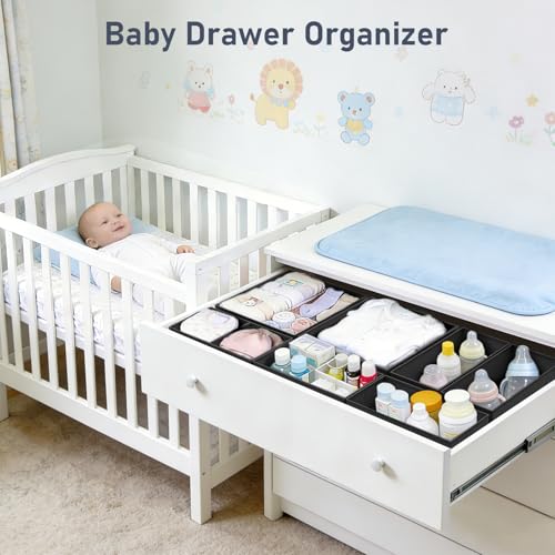 DIMJ Drawer Organizer Clothes Storage - 26 Pack Baby Dresser Organizer for Nursery, Foldable Closet Drawer Organizer Bins for Bedroom Organization, Fabric Storage Dividers for Socks, Underwears, Bras - color: Black, size: 26 Pack