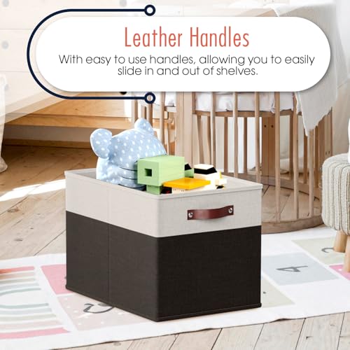 Ornavo Home 13 x 15 x 13 Kallax Storage Cube Bins, Foldable Collapsible Fabric Storage Bins Box Linen Shelf Basket Cube Organizer for Closet with Leather Handles, 6 Pack, White/Black - color: White/Black, size: Kallax - 13 x 15 x 13