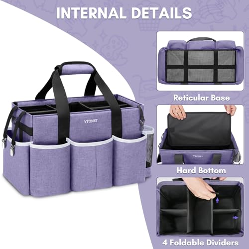 Ytonet Cleaning Caddy, Wearable Cleaning Supplies Organizer with 4 Foldable Dividers, Large Cleaning Caddy for Cleaning Supplies with Handle and Shoulder Straps, Cleaning Bags for Housekeepers, Purple - color: Purple, size: Large