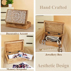 Ajuny Mango Wood Jewelry Box – Hand-Carved Celtic Knot Keepsake/Memory Box, Decorative Trinket & Treasure Chest Organizer, Handmade Gift for Women & Men, Travel Friendly, 8x5 Inch - style: Center Flower Des