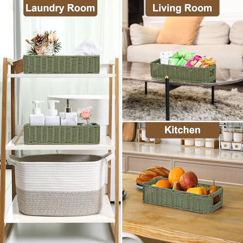 Storage Wicker Basket Decor: Green Decorative Storage Bin for Countertop and Shelves - Waterproof Toilet Paper Basket over Toilet Tank - color: Green, size: small (1-pack)