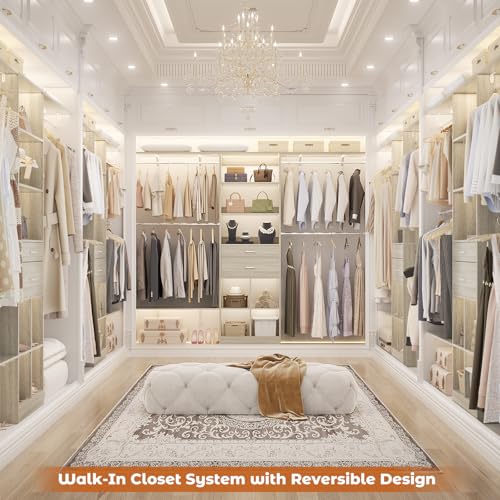 Besiost Closet System - 8FT Closet Organizer System with Wooden Drawers, 96" Closet Systems for Nursery & Walk-In Closets with Cuttable Hanging Shelving, Greige Oak - color: Greige Oak, size: 8FT