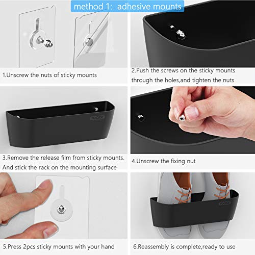 Wall Mounted Shoes Rack 4Pack with Sticky Hanging Strips, Plastic Shoes Holder Storage Organizer,Door Shoe Hangers (SM03-Black-4) - color: SM03-Black-4