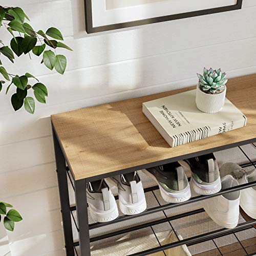 VASAGLE INDESTIC Shoe Rack, Shoe Organizer for Closet with 4 Mesh Shelves and Large Top for Bags, Entryway Hallway Shoe Shelf, Steel Frame, Industrial, Honey Brown and Black ULBS015B05 - color: Honey Brown, size: 5 Tiers (39.4"W)