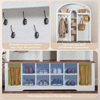 DWVO 59" W Hall Tree with Shoe Storage, Arched Entryway Bench with Coat Rack, 10 Shoe Cubbies Shelves & 10 Coat Hooks, Shoe Storage Bench for Entryway Hallway,White