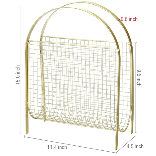 MyGift Magazine Rack, Floor Freestanding Magazine Holder for Bathroom Bedroom Office, Books Newspapers File Mail Organizer, Mid Century Modern Decor Wire Storage for Tablets and Documents - color: Brass