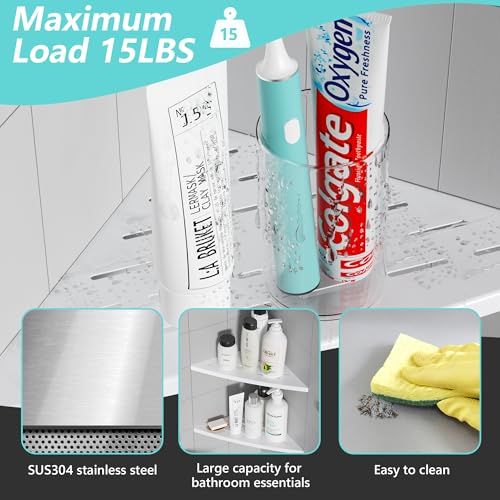 Qeke Corner Shower Shelf Matte White, 304 Stainless Steel 11.5” Recessed Corner Shelf Bathroom for Tiled Wall, Floating Shower Shelves Shampoo Holder, No Drilling, 2 Pack - color: Matte White