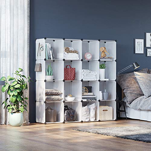 C&AHOME Cube Storage Organizer, 16-Cube Shelves Units, Plastic Storage Cubes, DIY Closet Organizer, Modular Closet Storage Shelves Ideal for Home, 48.4" L × 12.4" W × 48.4" H Transparent SUM3016W - color: Transparent White