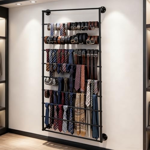 10-Layer Wall Mounted Display Rack, Wrapping Paper Ribbon Organizer Scarves Tie & Scarf Rack Belts Towel Holder Necktie Hijab Stand Metal Shelving for Home, Retail Stores, Flower Shop - color: Black, size: L: 23.6 in, H: 47.2 in