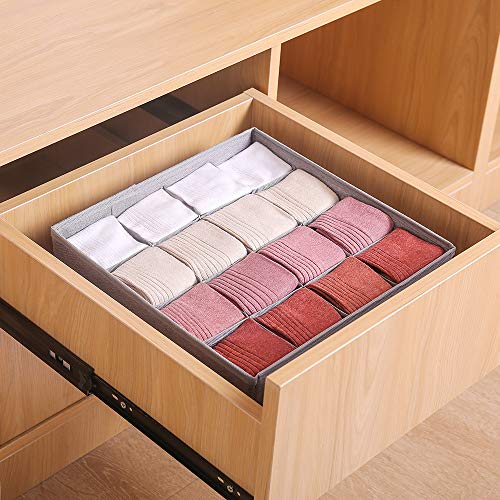 Qozary 2 Pack Socks Underwear Drawer Organizer Divider, 24 Cell or 16 Cell Collapsible Cabinet Closet Organizer Storage Boxes for Clothes, Socks, Lingerie, Underwear, Ties - color: Grey, size: 16 Cells