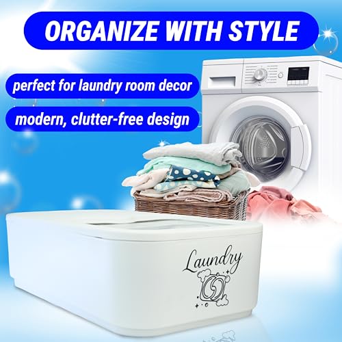 Skywin Laundry Pod Container with Slide Lid, 15 x 8.7 x 4.5 In, Holds 11 Pounds OR 120-150 Pods, White with Print - color: White with Print, size: 1 Pack
