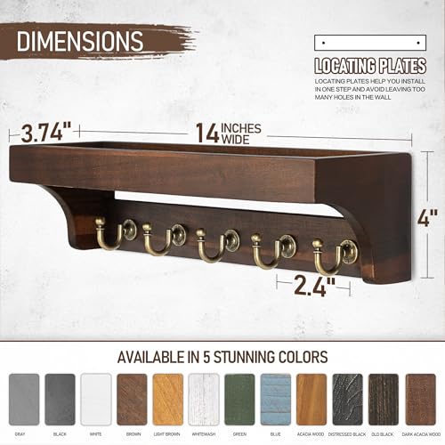 Rebee Vision Acacia Wood Key Holder Wall Mount for Room Decor – Rustic Key Holder for Wall with Shelf for Displaying Plants – Stylish Entryway Organizer for Apartment (Dark Acacia) - color: DarkAcacia