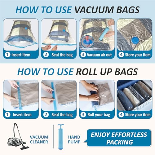 Cozy Essential Vacuum Storage Bags, 80% Compression Vacuum Seal Space Saver Plastic Packaging Bags for Clothes, Blankets, Pillow, Bedding, Comforters, Sealer Clothing Storage,20 Combo - size: Combo