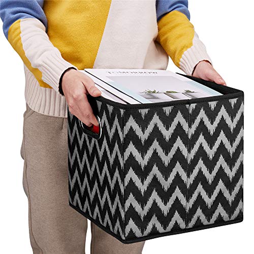 Collapsible Cube Storage Bins Chevron Cloth Storage Inserts Cubes Folding Fabric Storage Boxes 10.5x10.5 X 11 In Black Storage Baskets Drawer for Cube Organizer Storage QY-SC10-6 - color: Gray brown waves(Set of 6)