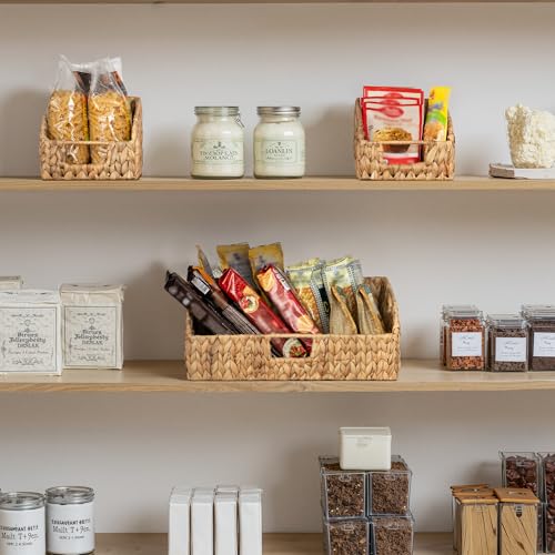 StorageWorks Water Hyacinth Pantry Storage Baskets, Wicker Baskets with Built-in Handles, Handwoven Shelf Baskets for Organizing, Pantry Organizers and Storage, 3 Pack - color: Natural(Water Hyacinth), size: 17"L x 11"W x 7½"H + 2x 7½"L x 9½"W x 6¾"H