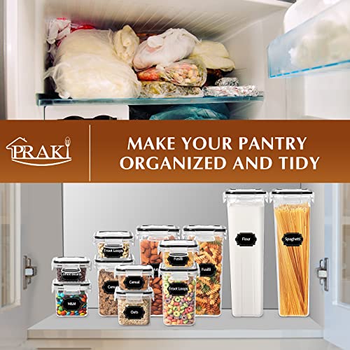 PRAKI Airtight Food Storage Containers with Lids, 12PCS Plastic Kitchen Storage Containers for Pantry Organizers and Storage - Cereal, Rice, Flour and Sugar Containers with Labels & Marker - color: Black-12 Piece