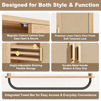 INNOD Rattan Bathroom Wall Cabinet with Towel Bar, Wall-Mounted Medicine Cabinet with Adjustable Wood Shelf & Doors, Over the Toilet Storage Cabinet for Laundry Room & Kitchen & Living Room - color: Rubberwood