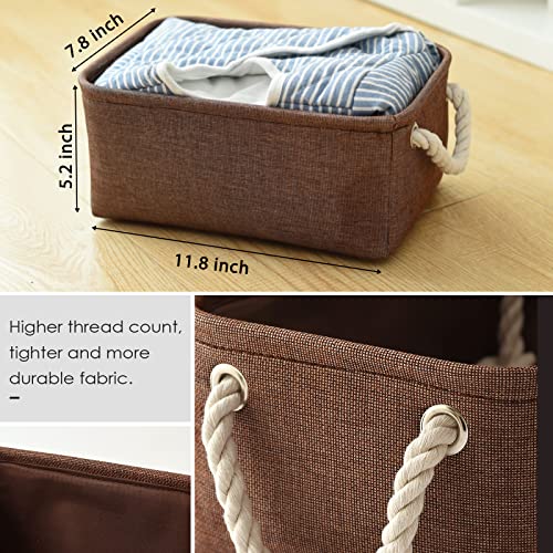 TheWarmHome Small Fabric Canvas Storage Bin with Cotton Rope Handles - Foldable Empty Basket for Gift (Brown-1 Pack,11.8L7.9W5.2H inch) - color: Brown, size: Small -11.8Lx7.9Wx5.2H