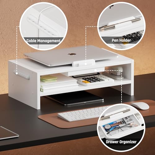AFOOYO Adjustable Wood Laptop Stand, Ergonomic Height Angles Computer Holder Riser for Desk Compatible with Air, Pro, Dell, HP, Lenovo More 10-17.3" Laptops, White - color: White, size: Simple Design