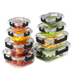 8 Pack Borosilicate Glass Food Storage Containers with Lids, Glass Meal Prep Containers, Airtight Bento Lunch Boxes with Snap Locks, Oven, Freezer and Dishwasher Safe, BPA Free, Kitchen Storage Set - color: Deep Black