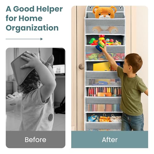 Sturdiness Over The Door Organizer, 5 Shelves & 8 Side Pockets,Anti Tilt Hanging Behind Door Storage, Heavy-Duty Reinforced Mesh Rack Holds 44lb for Bathroom,Pantry, Nursery,Closet, Shoes, Towels - color: Grey, size: 5 shelf