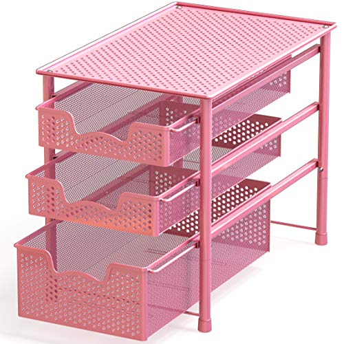 Simple Houseware Stackable 3 Tier Sliding Basket Organizer Drawer, Pink - color: Pink, size: 3-Tier