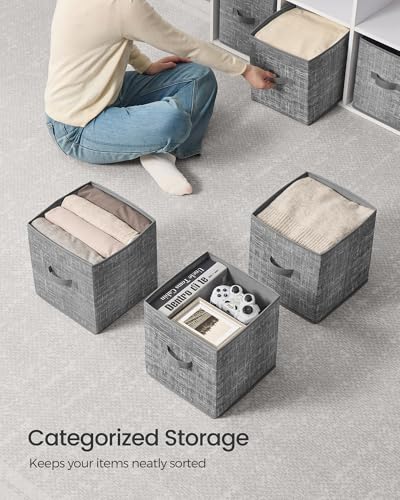 SONGMICS Storage Cubes, 10.2 x 10.2 x 11 Inches Non-Woven Fabric Bins with Double Handles, Set of 10, Closet Organizers for Shelves, Foldable, for Clothes, Cattail Gray UROB126G01 - color: Cattail Gray, size: 10 Pack (10.2"L x 10.2"W x 11"H）