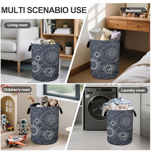 Sun Moon Laundry Basket Foldable Oxford Cloth Tote Bag Laundry Hamper Clothes Storage Bucket Organizer For Bathroom/Laundry Storage/Bedroom 19.6x15.7 Inch - color: Sun Moon