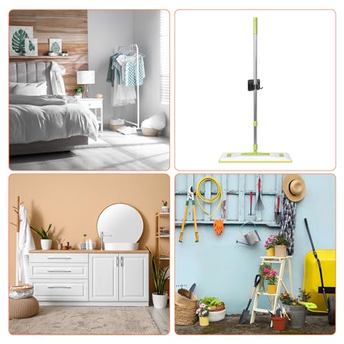 uxcell 4pcs Mop Broom Holder Wall Mount, 304 Stainless Steel Mop Broom Organizer Storage Rack, Self Adhesive Broom Hanger for Bathroom, Laundry Room, Black - color: Black