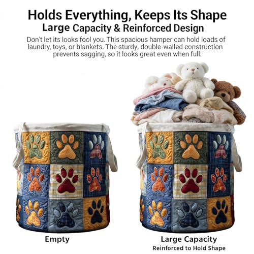 Quilted Laundry Basket with Handles, Large Soft Fabric Storage Hamper for Clothes, Toys & Blankets, Boho Floral Collapsible Basket for Nursery, Bedroom, Laundry Room - color: Catclaw, size: M-16X22In