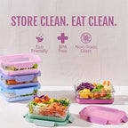 Ello Duraglass Refresh 3.4 Cup Meal Prep Sets 10Pc, 5 Pack Set- Glass Food Storage Container with Silicone Boot and Airtight BPA-Free Plastic Lids, Dishwasher, Microwave and Freezer Safe,Dusk Delight - color: Dusk Delight, size: 3.4 Cup