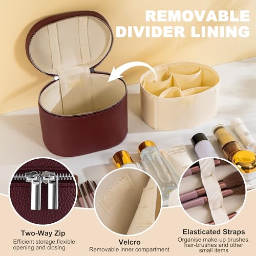 Makeup Bag Vanity Case Cosmetic Bag with Removable Divider Travel Toiletry Bag for Women Portable Make up Box Organizer, Burgundy - color: Wine