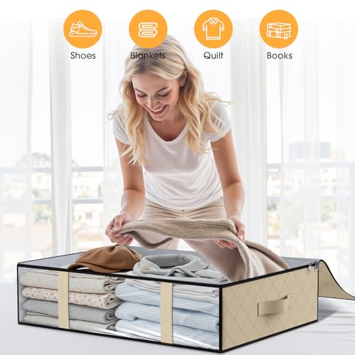 StorageRight Under Bed Storage Bags 10 Pack, 40L Large Clothes & Comforter Storage Containers with Clear Window, Breathable Fabric Organizer for Blankets, Bedding, Seasonal Clothing, Beige - color: Beige, size: 10 Pack