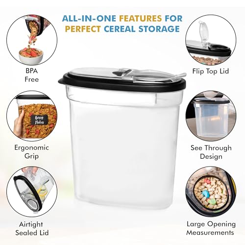 Shazo 3 PC Cereal Container Storage Set (5.2L, 2.8L, 1.2L) - Large Airtight Food Storage Containers with Flip-Top Lids, BPA-Free Plastic Cereal Dispenser for Pantry, Rice, Flour, Sugar & Pasta