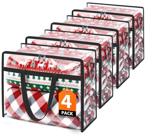 SpaceTrove Clear Clothes Storage Bags, 4 Pack Closet Organizers and Under Bed Storage Containers, Foldable Moving Bags with Zippers for Comforter, Blanket, Bedding, Duvet, PVC Packing Bags 90L - size: 90L