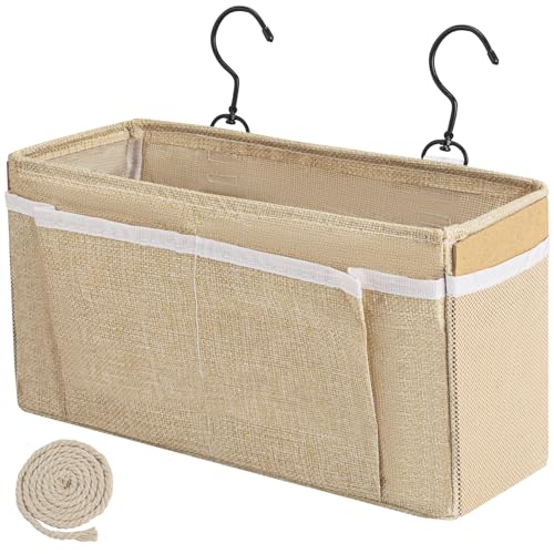 Bedside Caddy, bedside organizer, Hanging Organizers, Storage Bags with Self-adhesive on The Back to Hang Over Beds for Headboards, Bunk Bed, Car Seat Back Organizers (Upgraded Version Beige) - color: Beige