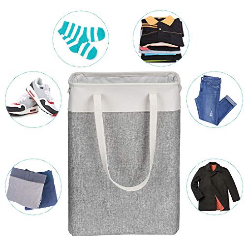 i BKGOO Laundry Basket with Handles Beige&Grey-Slim Laundry Bin Collapsible Dirty Clothes Basket Narrow Laundry Bag Foldable Dirty Hamper for Camping, Dorms, Apartments - color: Beige-Grey