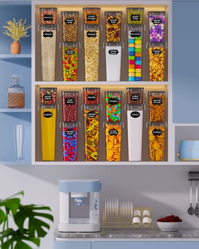 Airtight Food Storage Containers with Lids, 24 PCS Kitchen and Pantry Organization Canisters, BPA-Free, PVC-Free, Food-grade Plastic Leak-proof Jars for Cereal, Flour, Sugar, Extra 24 Labels & Marker - color: 24 Piece