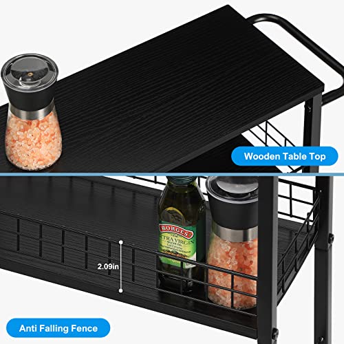 YBING Slim Storage Cart Kitchen Rolling Utility Cart on Wheels 4 Tier Mobile Narrow Cart with Wood and Metal Handle Slide Out Storage Shelving Unit Cart for Kitchen Living Room Small Places Black - color: Black
