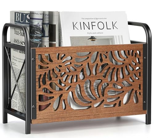 Magazine Holder, Magazine Rack Floor, Wood Magazine File Holder, Magazine Organizer, Album Storage for Vinyl Records, Farmhouse Magazine Storage Rack for Magazines, Newspapers, Books