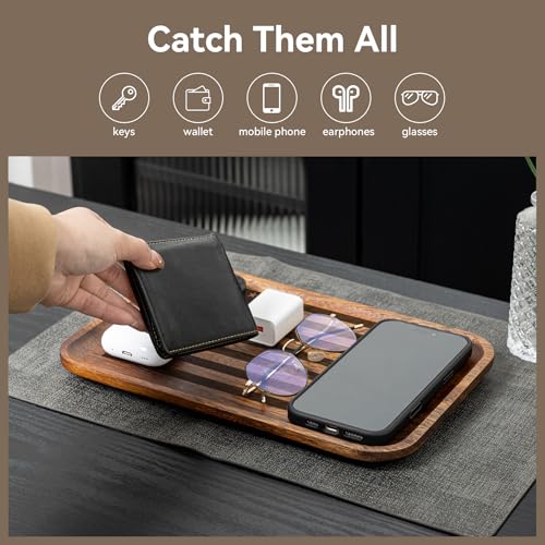 American Flag Serving Acacia Wood Valet Tray for Men Women Catch All Acacia Wooden Tray, Mens Key Tray, 4th of July Decorative Tray, Nightstand Tray Dump Tray EDC Tray for Phone Watch Wallet Jewelry - color: 1 Pcs