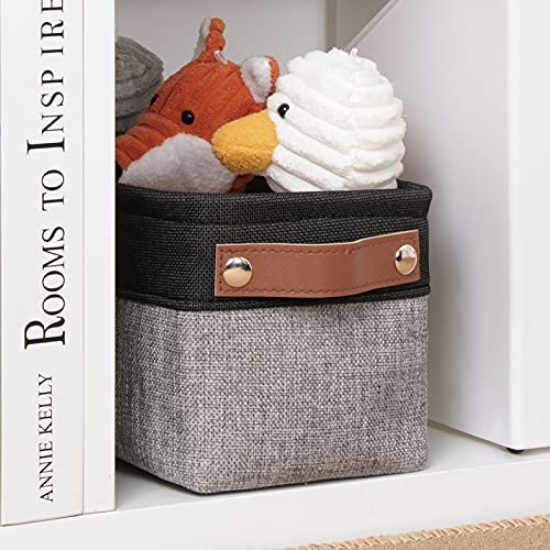 DULLEMELO Fabric Bathroom Storage Bin with Leather Handles, Narrow Organizer for Towels, Toilet Paper Rolls, Storage Basket for Back of Toilet, Vanities, Shelves & Cabinets (Black&Gray) - color: Black&Gray, size: Narrow-15"x6"x5.5"