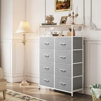 WLIVE Fabric Dresser for Bedroom with Open Shelves, Tall Dresser with 8 Drawers, Storage Tower with Fabric Bins, Chest of Drawers for Closet, Living Room, Hallway, Light Gray - color: Light Grey, style: Raised Shelves