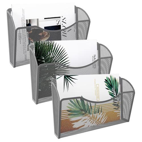EasyPAG 3 Pack Wall File Organizer, Metal Mesh Hanging File Folder Holder for Letter/A4 Size Folders, Vertical Wall Mount Mail Sorter for Office Paperwork, Classroom, Silver - color: Silver